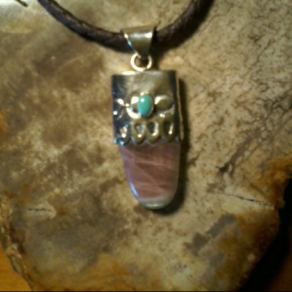 Fluorite and turquoise pendent.